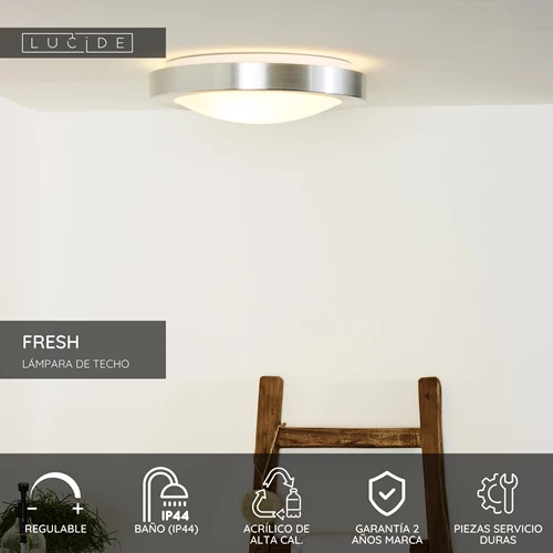 Lucide FRESH - Lámpara de techo Baño - Ø 35 cm - 2xE27 - IP44 - Cromo mate - USP